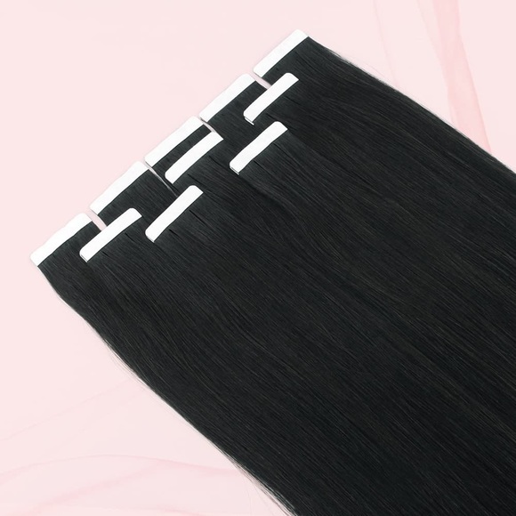 HUMAN HAIR 20” Remy Jet Black Tape In Extensions 100% Human Hair Silky 20 Pack - Picture 3 of 12